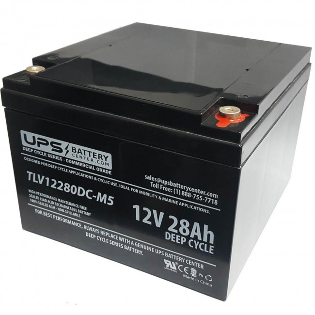 TLV12280DC - 12V 28Ah Deep Cycle Battery with M5 Terminals